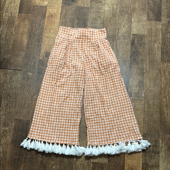 Adrienne Orange Gingham Wide-Leg Pants with Tassels - Picture 1 of 6